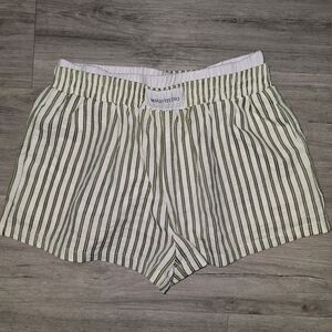 NWOT Sz L Missguided Studio Striped White and Olive Green Lounge Shorts